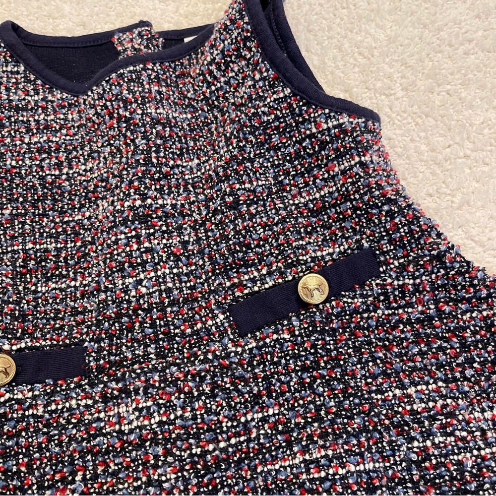 JANIE and JACK Baby Girl Blue w/ Red, White, & Blue Tweed Sleeveless Dress